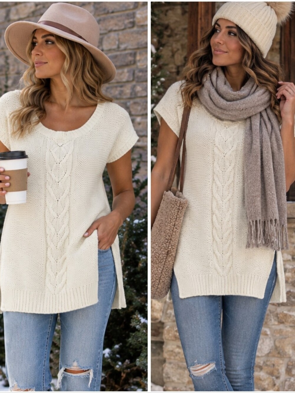 Extra Touch Cream Knit Sweater Tunic